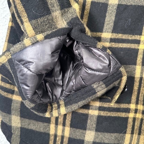 Jenni Kayne Farmhouse Plaid Jacket Women XS Black Yellow Wool Blend Quilted Coat - Picture 14 of 16